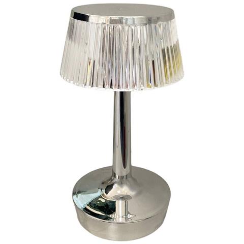 Lampada Da Tavolo Led Ricaricabile Touch Interno Effetto Cristallo Argento - Foto 4