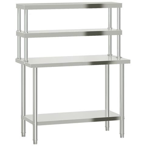 Tavolo Lavoro Cucina Con Ripiano 110x55x150 Cm Acciaio Inox - Foto 2