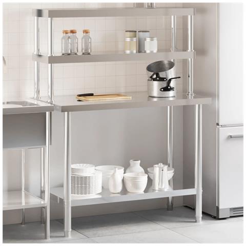 Tavolo Lavoro Cucina Con Ripiano 110x55x150 Cm Acciaio Inox - Foto 1