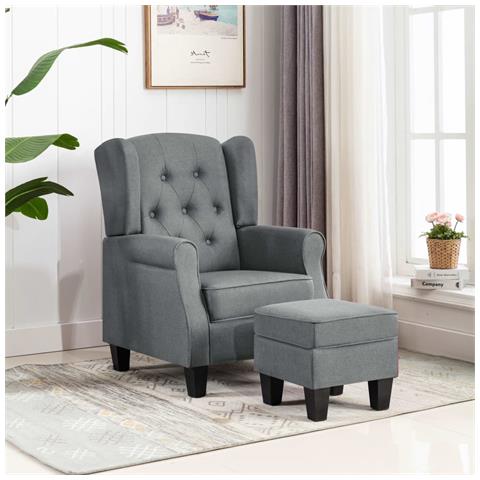 Poltrona Con Poggiapiedi Grigio Chiaro In Tessuto - Foto 8