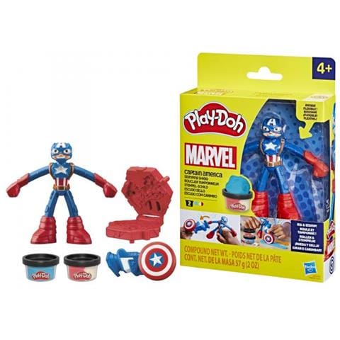 Play-doh Captain America, Set Stamper Shield Con Personaggio Flessibile, Accessori E Pasta Da Modellare, Dai 4 Anni, Marvel - Foto 3