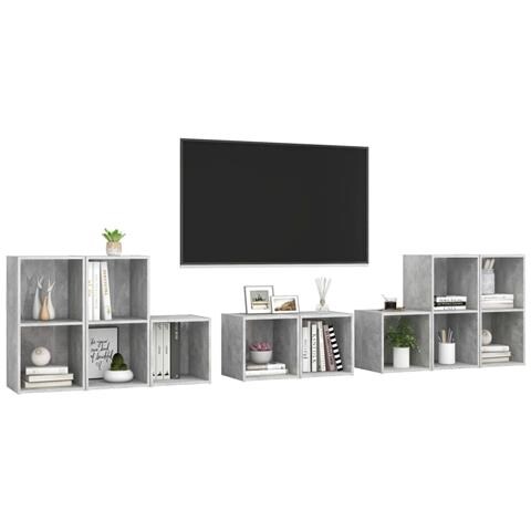Set Mobile Tv 8 Pz Grigio Cemento In Legno Multistrato - Foto 2