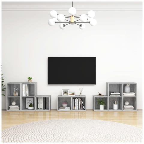 Set Mobile Tv 8 Pz Grigio Cemento In Legno Multistrato - Foto 8