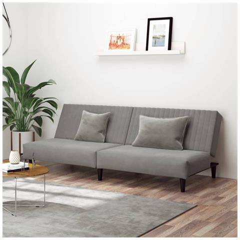 Divano Letto a 2 Posti Grigio Chiaro in Velluto - Foto 2