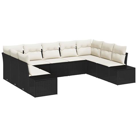Set di Divani da Giardino 9 Pezzi con Cuscini Nero Polyrattan - Foto 1