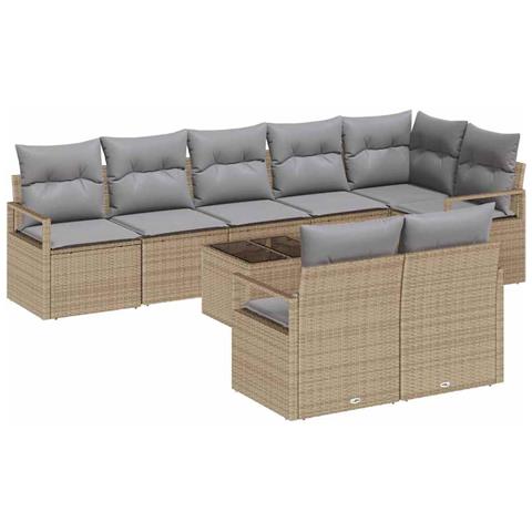 Set Divano da Giardino  9 Pezzi con Cuscini in Polyrattan Nero, Set Divano da Giardino  2 Posti con Cuscini in Polyrattan Beige - Foto 1