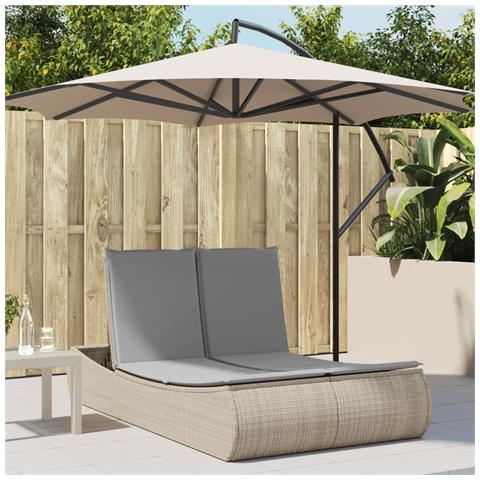 Lettino Prendisole con Cuscini Beige in Polyrattan - Foto 2