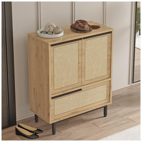 Aba Scarpiera A 3 Ante Con Finitura Legno E Canna 75x90cm - Foto 2