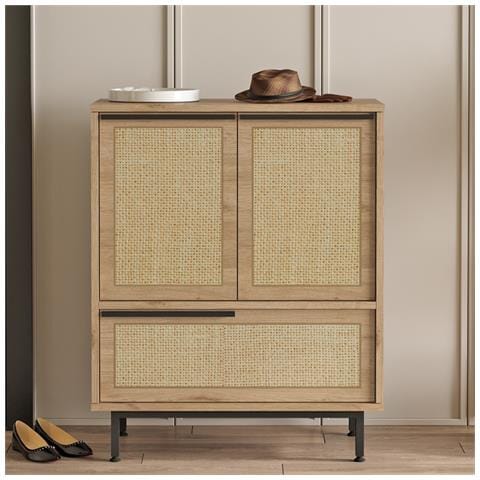 Aba Scarpiera A 3 Ante Con Finitura Legno E Canna 75x90cm - Foto 1