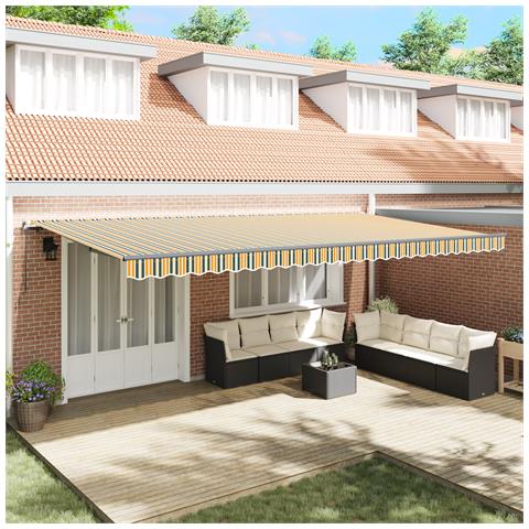 Tenda retrattile manuale  Verde e Giallo 600x350 cm, Tessuto di ricambio per tenda  per telaio 6x3,5 m Verde e Giallo - Foto 2