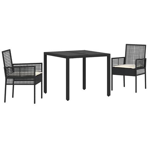 Set da Pranzo da Giardino a 3 Pezzi con Cuscini in Polyrattan Nero - Foto 1
