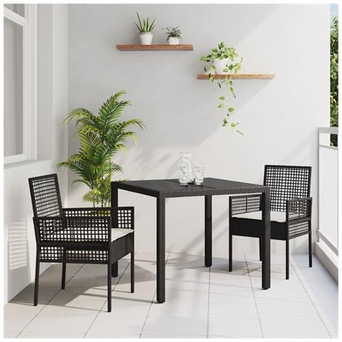 Set da Pranzo da Giardino a 3 Pezzi con Cuscini in Polyrattan Nero - Foto 2