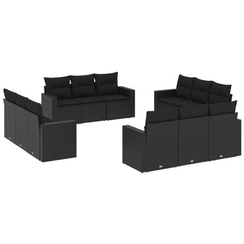 Set Divani da Giardino 12 pz con Cuscini Nero in Polyrattan - Foto 1