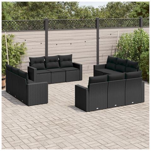 Set Divani da Giardino 12 pz con Cuscini Nero in Polyrattan - Foto 2