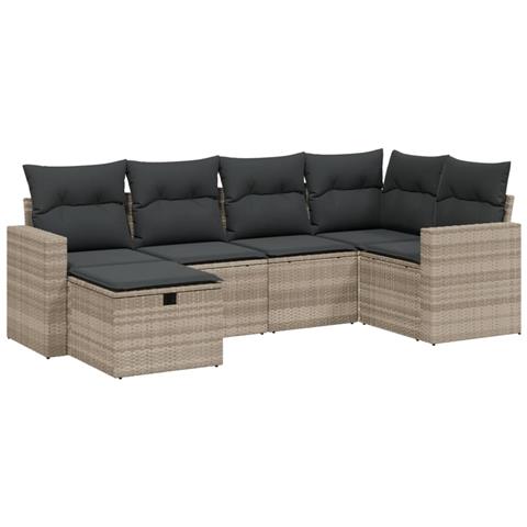 Set Divano da Giardino 6pz con Cuscini Grigio Chiaro Polyrattan - Foto 1
