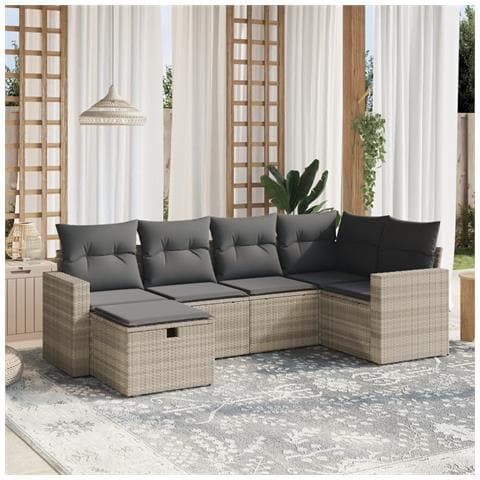 Set Divano da Giardino 6pz con Cuscini Grigio Chiaro Polyrattan - Foto 2