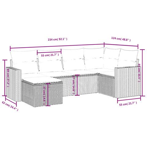 Set Divano da Giardino 6pz con Cuscini Grigio Chiaro Polyrattan - Foto 4