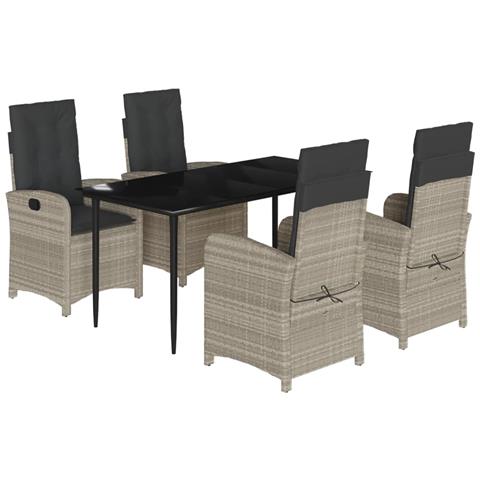 Set Pranzo da Giardino 5pz con Cuscini Grigio Chiaro Polyrattan - Foto 1
