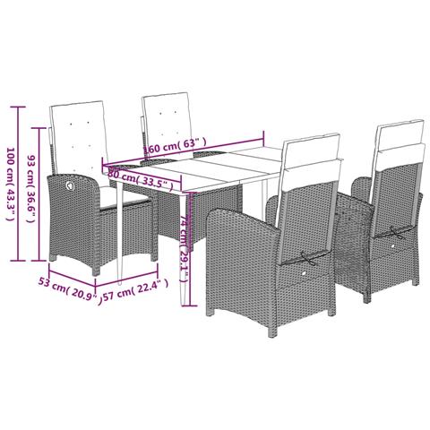 Set Pranzo da Giardino 5pz con Cuscini Grigio Chiaro Polyrattan - Foto 9
