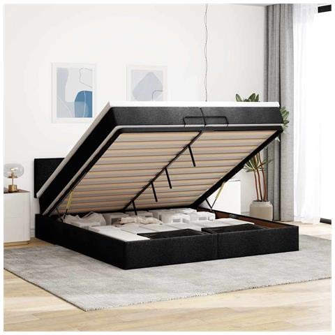 Struttura Letto Pouf con Materassi Nero 200x200 cm in Tessuto - Foto 2