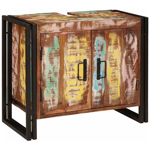 Mobile sottolavabo con porta Legno massello di recupero e ferro - Foto 1