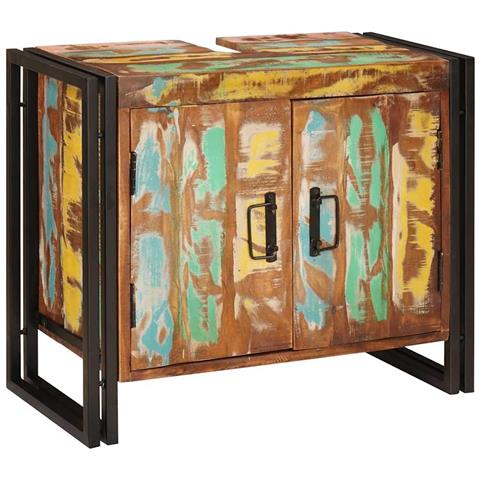 Mobile sottolavabo con porta Legno massello di recupero e ferro - Foto 2