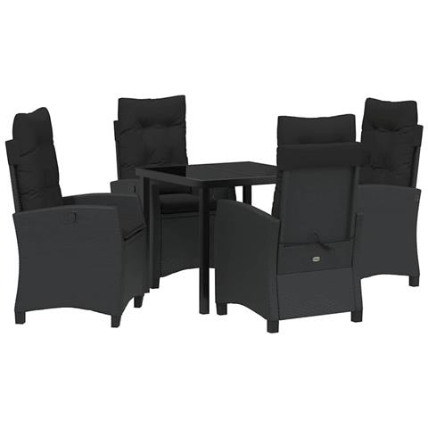 Set da Pranzo per Giardino 5 pcs Nero polyrattan - Foto 1