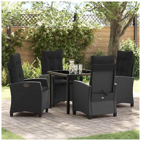Set da Pranzo per Giardino 5 pcs Nero polyrattan - Foto 2