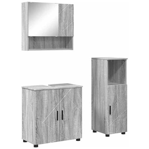 Set di mobili per il bagno 3 pcs Grigio sonoma 61 x 35 x 64 cm - Foto 1