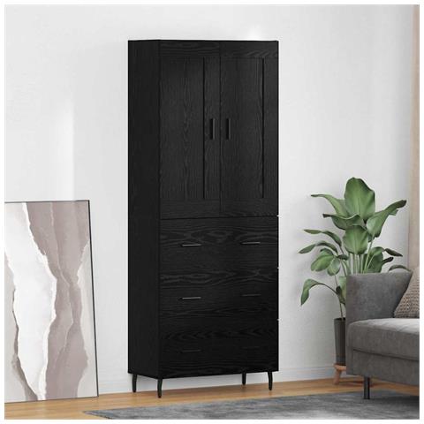 Credenza 2 pcs Rovere Nero Legno Stratificato e Vetro - Foto 2