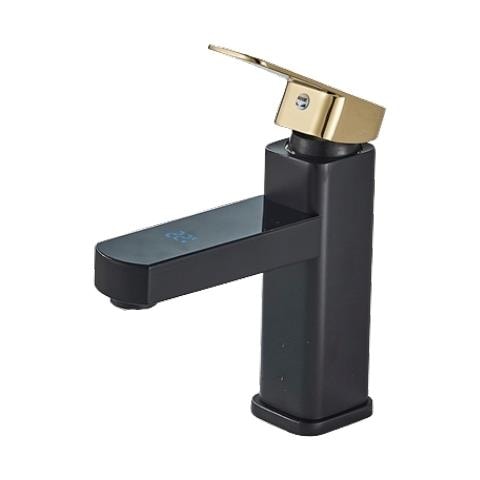 Rubinetto per lavabo da bagno, Blackswan, tipo M213, modello nero /oro, con display LCD, dimensioni 17,5 cm - Foto 1