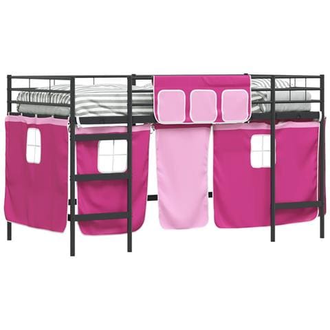 Struttura del Letto Loft per Bambini con Tendine Nero e rosa - Foto 1