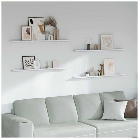 Scaffale da parete 4 pcs Marmo Bianco 115 x 9 x 3 cm - Foto 2