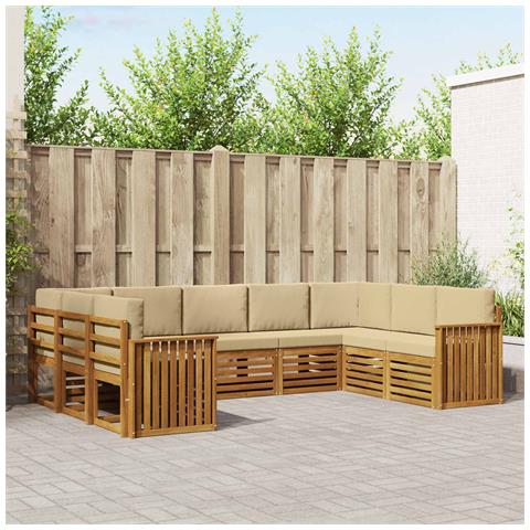Set divani 9 pcs Naturale e Beige Legno di Acacia Massello - Foto 2