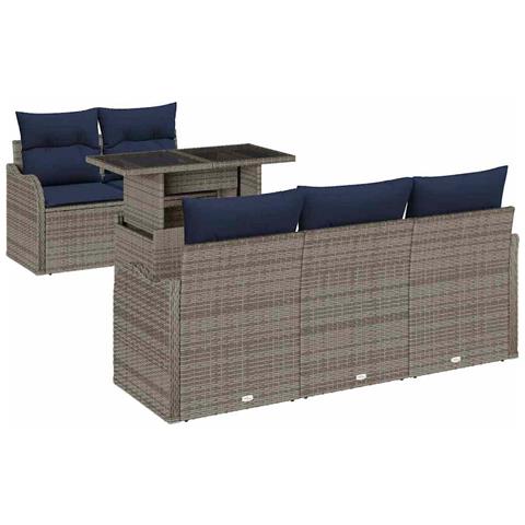 Set Divano da Giardino 6 pz Grigio e Blu Navy polyrattan - Foto 1