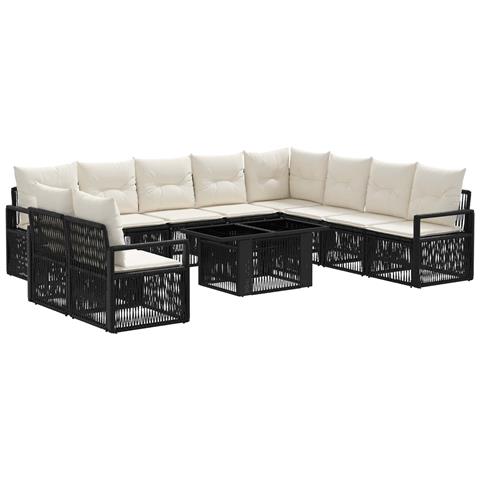 Set Divano da Giardino 11 pz Nero e Bianco Crema polyrattan - Foto 1