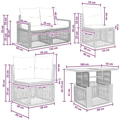 Set Divano da Giardino 11 pz Nero e Bianco Crema polyrattan - Foto 10