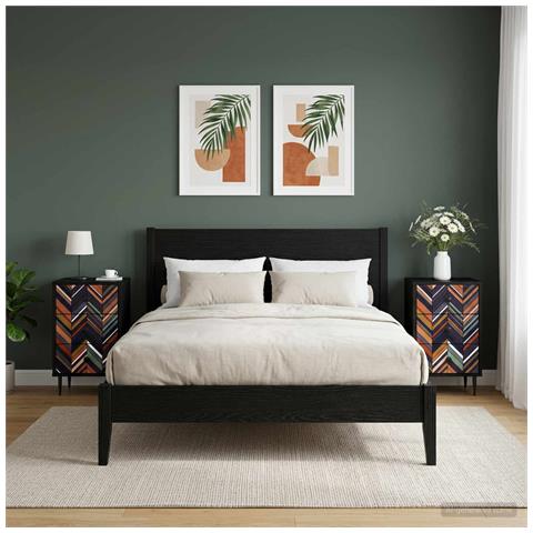 Armadio da Notte OMMEN 2 pz Rovere Nero 36 x 33 x 61 cm - Foto 2
