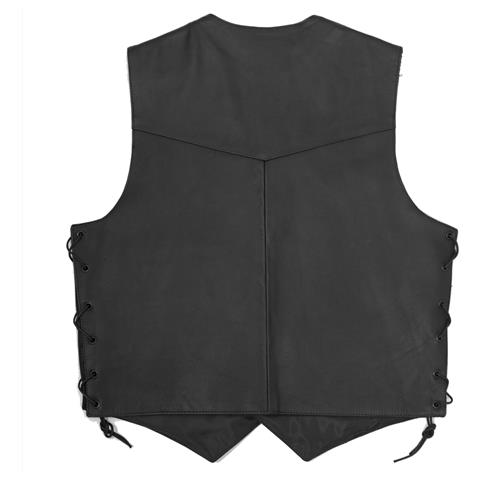 Gilet Pelle Classico Lacci Lato Foderato Bottoni Tasche Esterne Interne Nero L - Foto 3