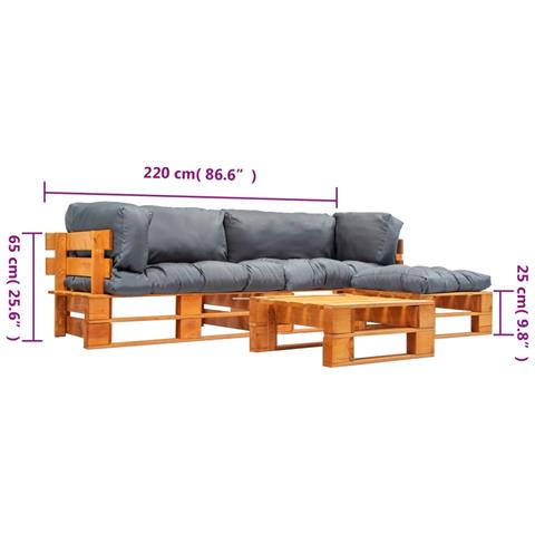 Set Divani Da Giardino Su Pallet 4pz Cuscini Grigi Legno Fsc - Foto 2