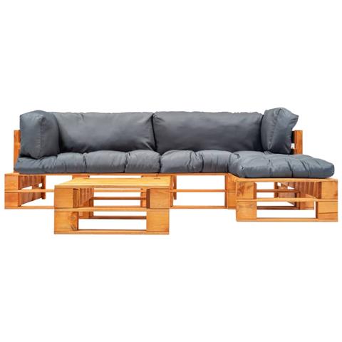 Set Divani Da Giardino Su Pallet 4pz Cuscini Grigi Legno Fsc - Foto 5