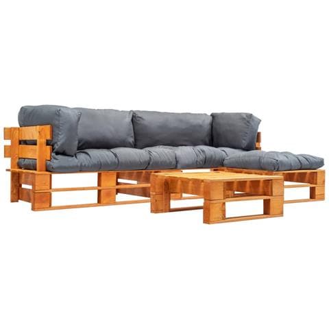 Set Divani Da Giardino Su Pallet 4pz Cuscini Grigi Legno Fsc - Foto 1