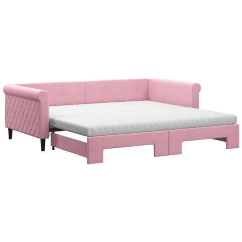 Divano Letto Estraibile Con Materassi Rosa 100x200 Cm Velluto - Foto 1