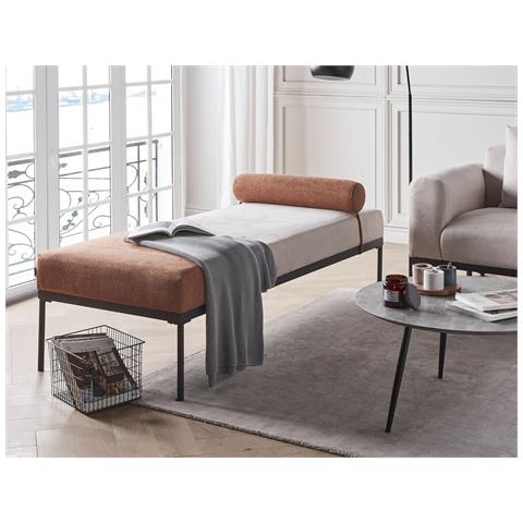 Chaise Longue Malmos Lino Sintetico Marrone Dorato - Foto 1