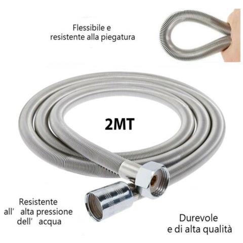 Tubo Flessibile Soffione Doccino Doccia Vasca Bagno 2 Mt Acciaio Cromato 1984 - Foto 1