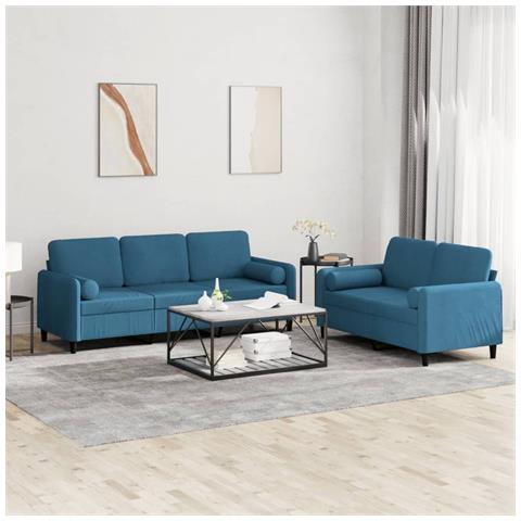 Set Di Divani 2 Pz Con Cuscini Blu In Velluto - Foto 1