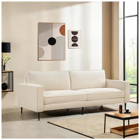 Divano Vintage A 3 Posti Oskar In Velluto A Coste Beige - Foto 1