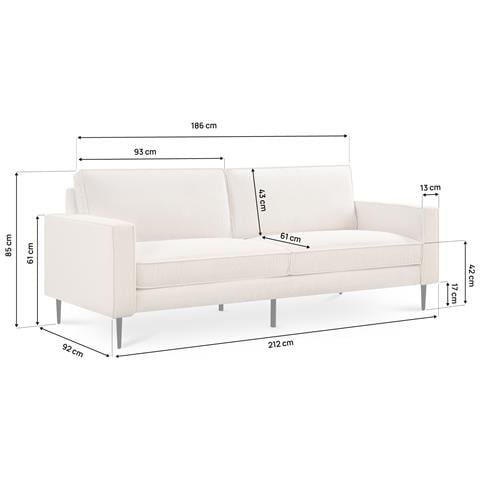 Divano Vintage A 3 Posti Oskar In Velluto A Coste Beige - Foto 8