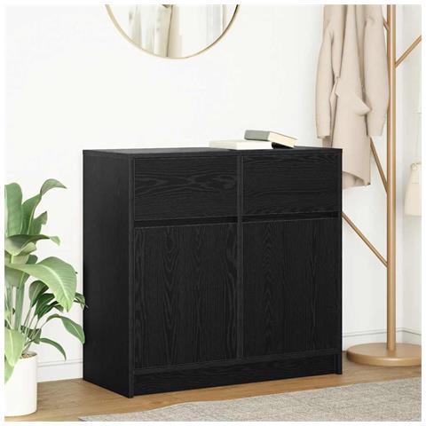 Credenza con Cassetto Rovere Nero 80x34x76 cm Legno Multistrato - Foto 1