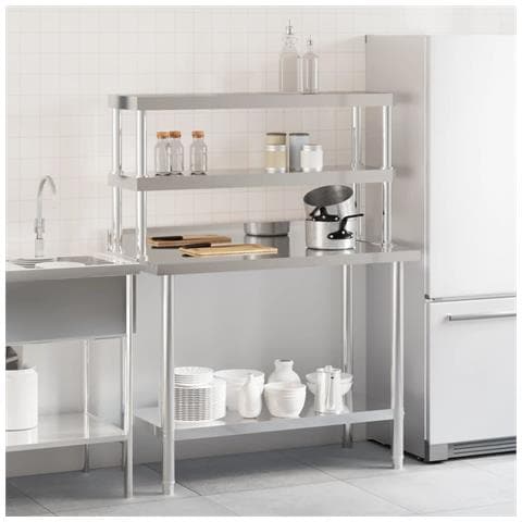 Tavolo Lavoro Cucina Con Ripiano 110x55x150 Cm Acciaio Inox - Foto 3